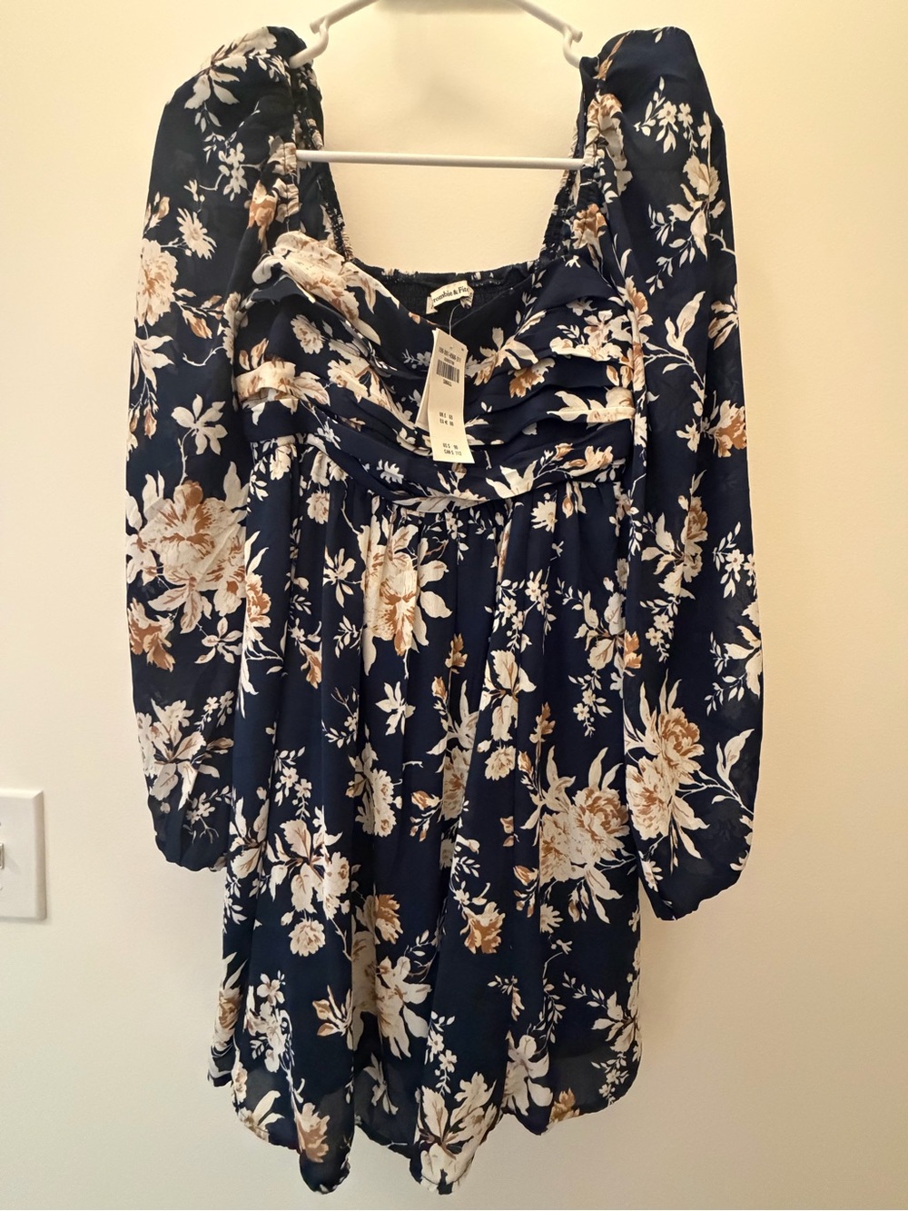 Abercrombie & Fitch Navy Floral Puff-Sleeve Dress